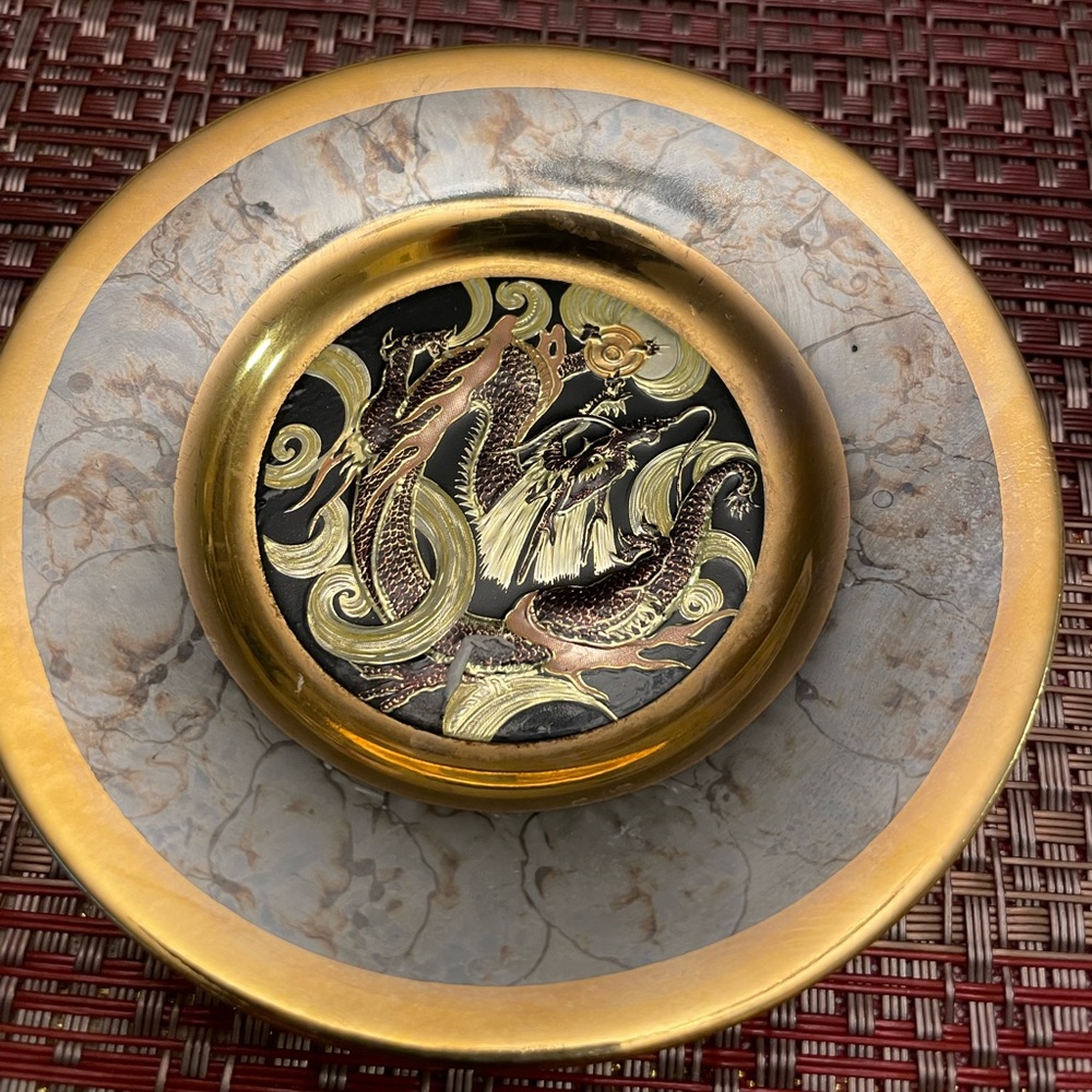 the art of chokin 24k gold edged Plate With  Dragon Design